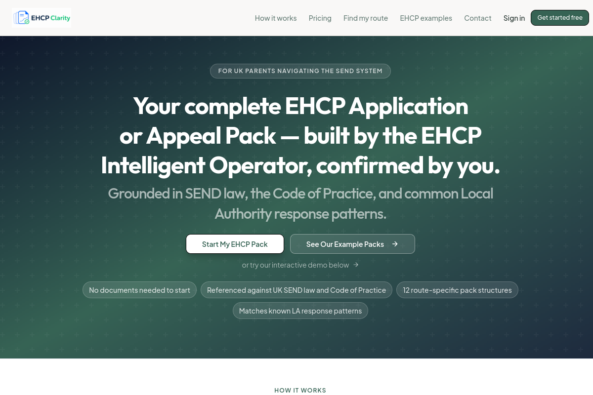 Homepage screenshot for EHCP Clarity